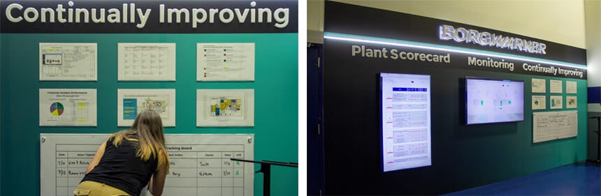 production wall with various signs